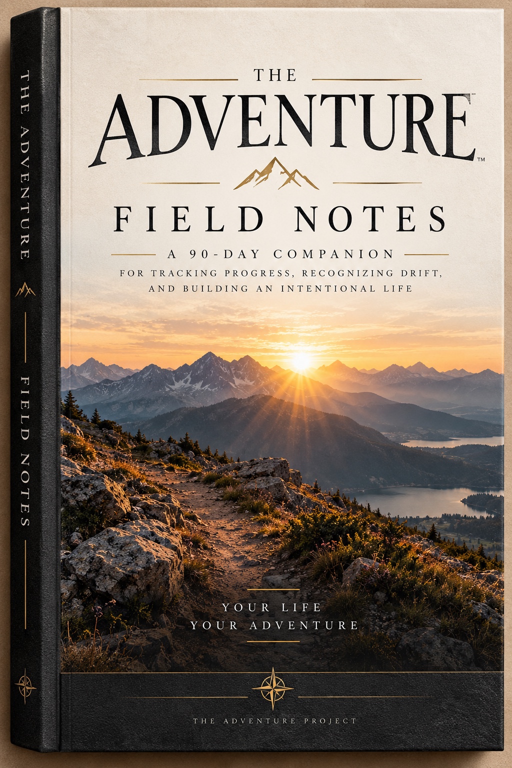 The Adventure: Field Notes, a 90-day companion, with a mountain sunrise on its cream and black cover